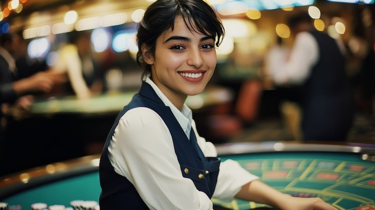 Antarmuka aplikasi mobile olxtotto menampilkan meja blackjack dengan live streaming dealer